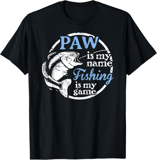 Fishing Paw Fathers Day Gift Dad fisherman T-Shirt - T-Shirt | Black