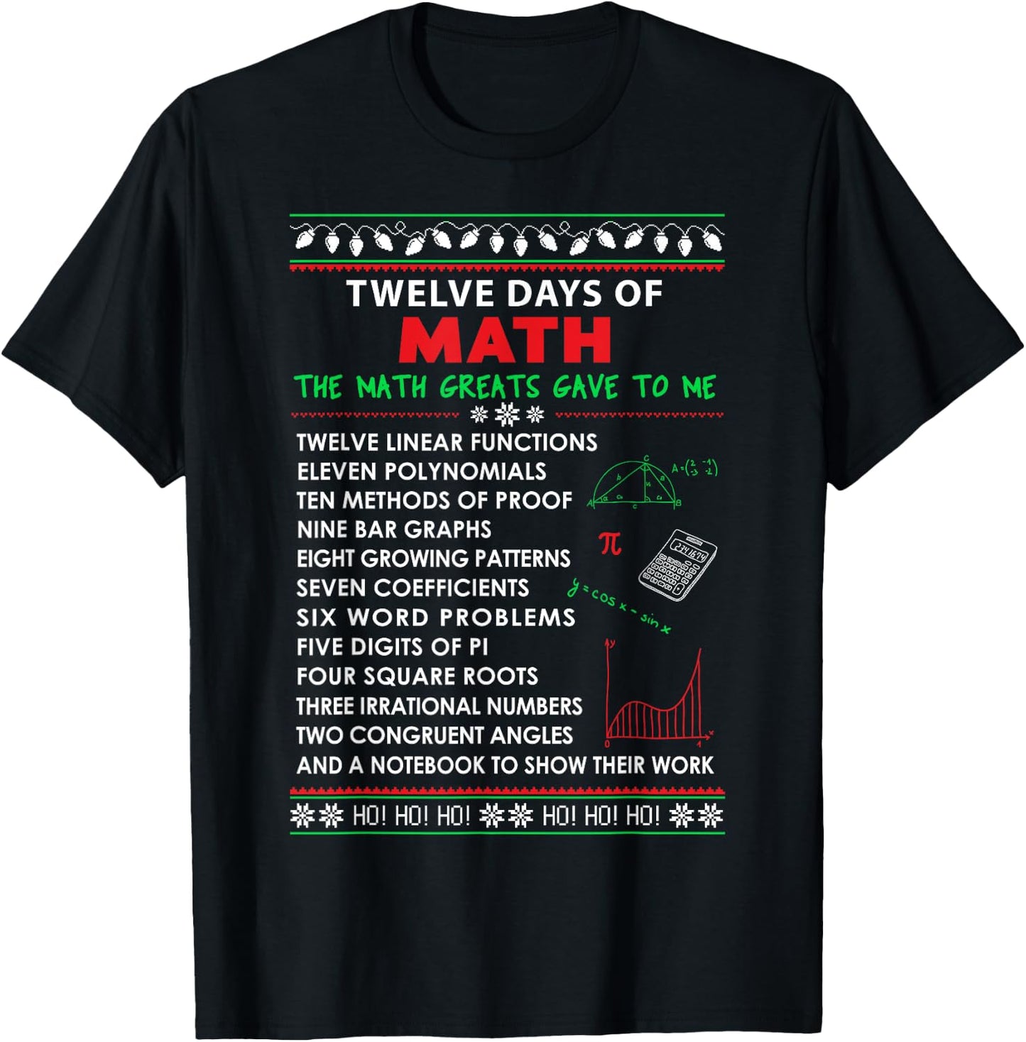Math Teacher Christmas Shirt - 12 Days of Math Men Women Kids T-Shirt - T-Shirt | Black