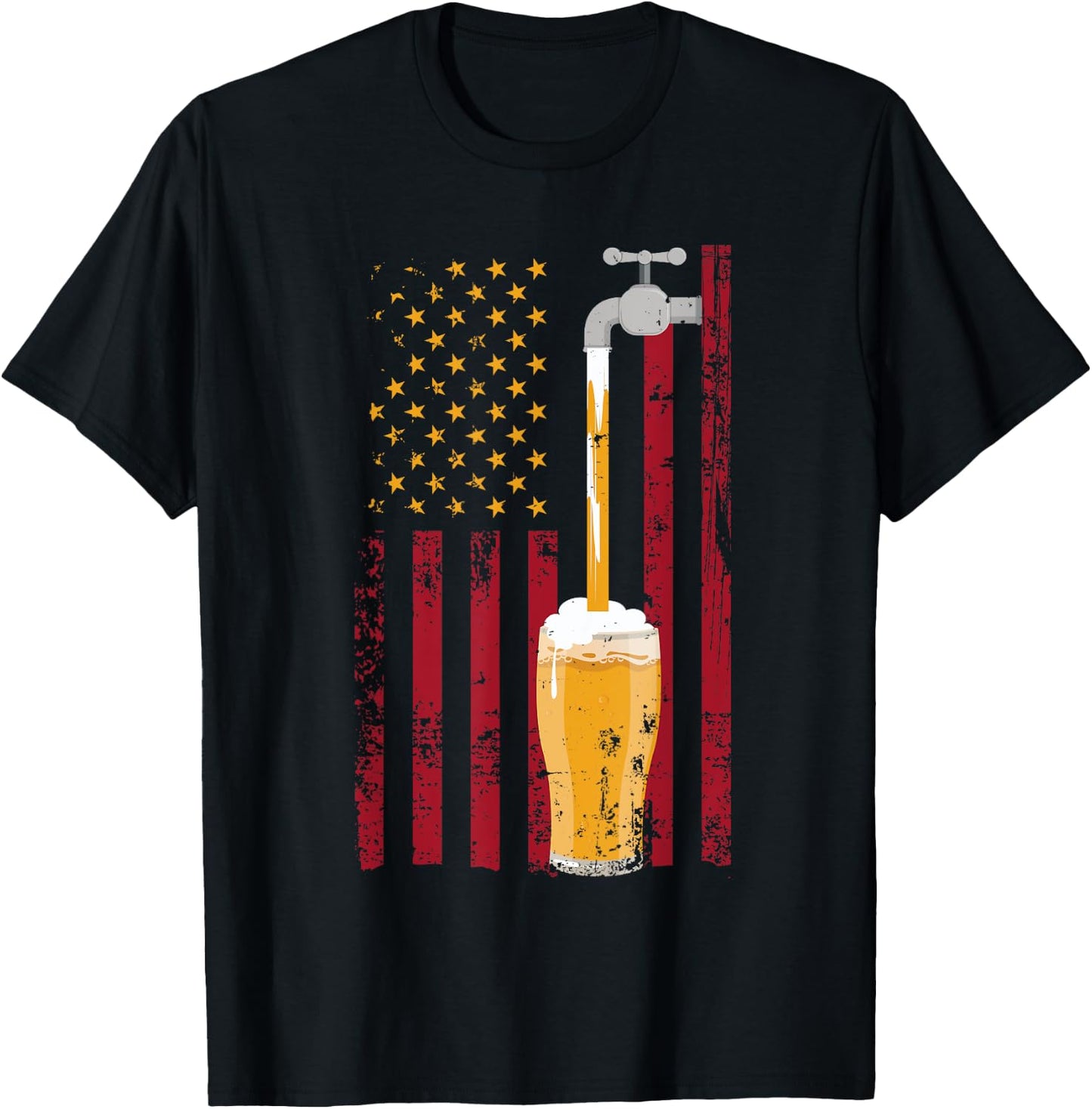 4th of July American Flag Beer Brewing Women Men T-Shirt - T-Shirt | Black