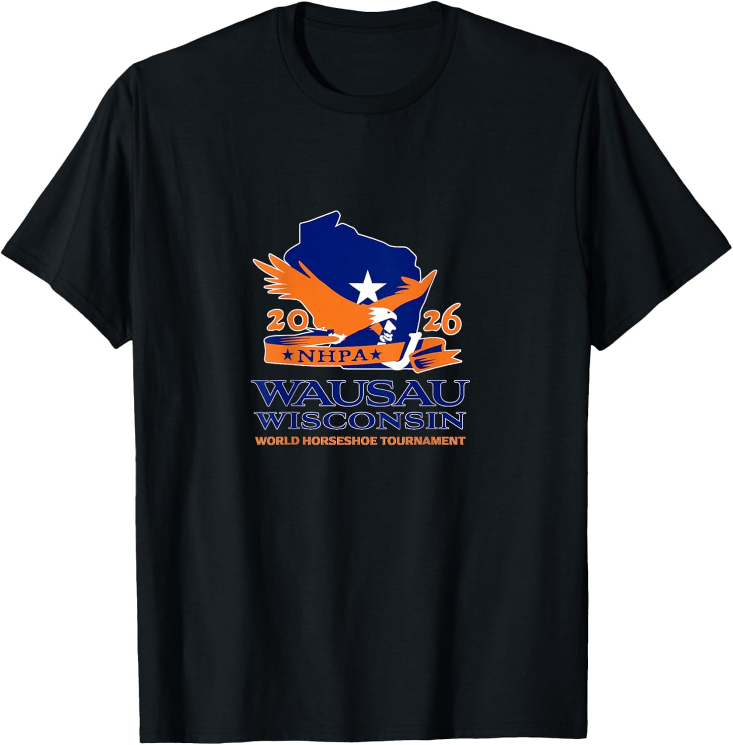 Horseshoe Pitchers NHPA 2026 World Tournament Logo on Back T-Shirt - T-Shirt | Black