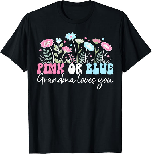Groovy Grandma Gender Reveal Grandmother T-Shirt - T-Shirt | Black