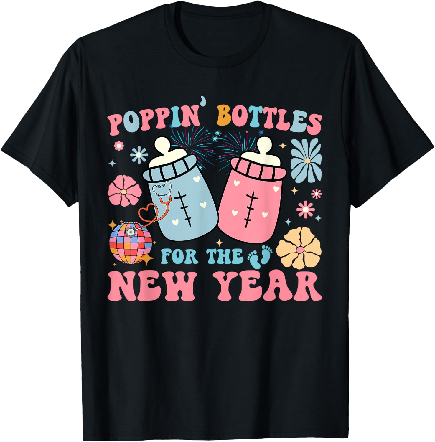 Poppin' Bottles For The New Year T-Shirt - T-Shirt | Black
