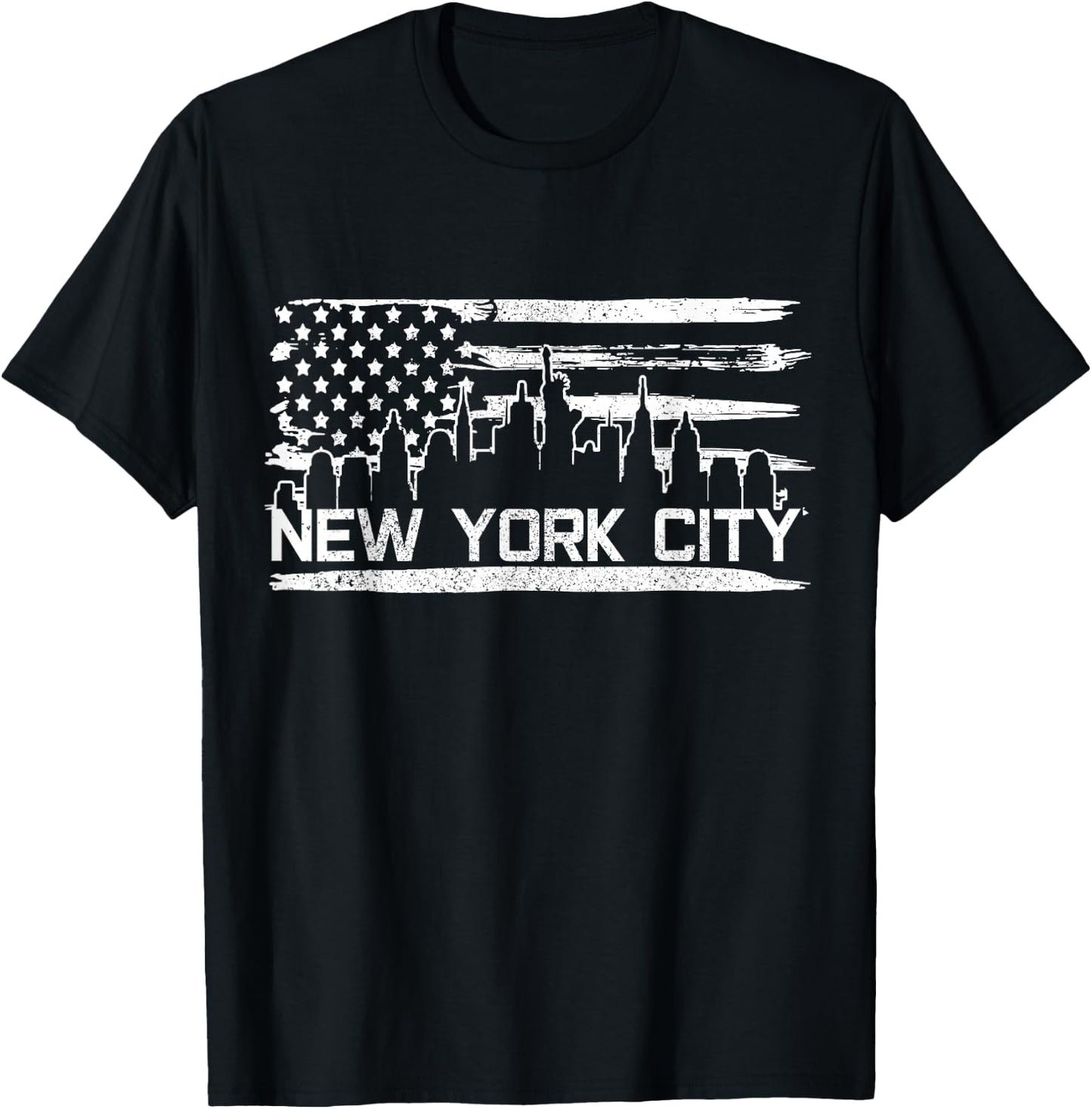 New York City Skyline American Flag Souvenir Gift T-Shirt - T-Shirt | Black