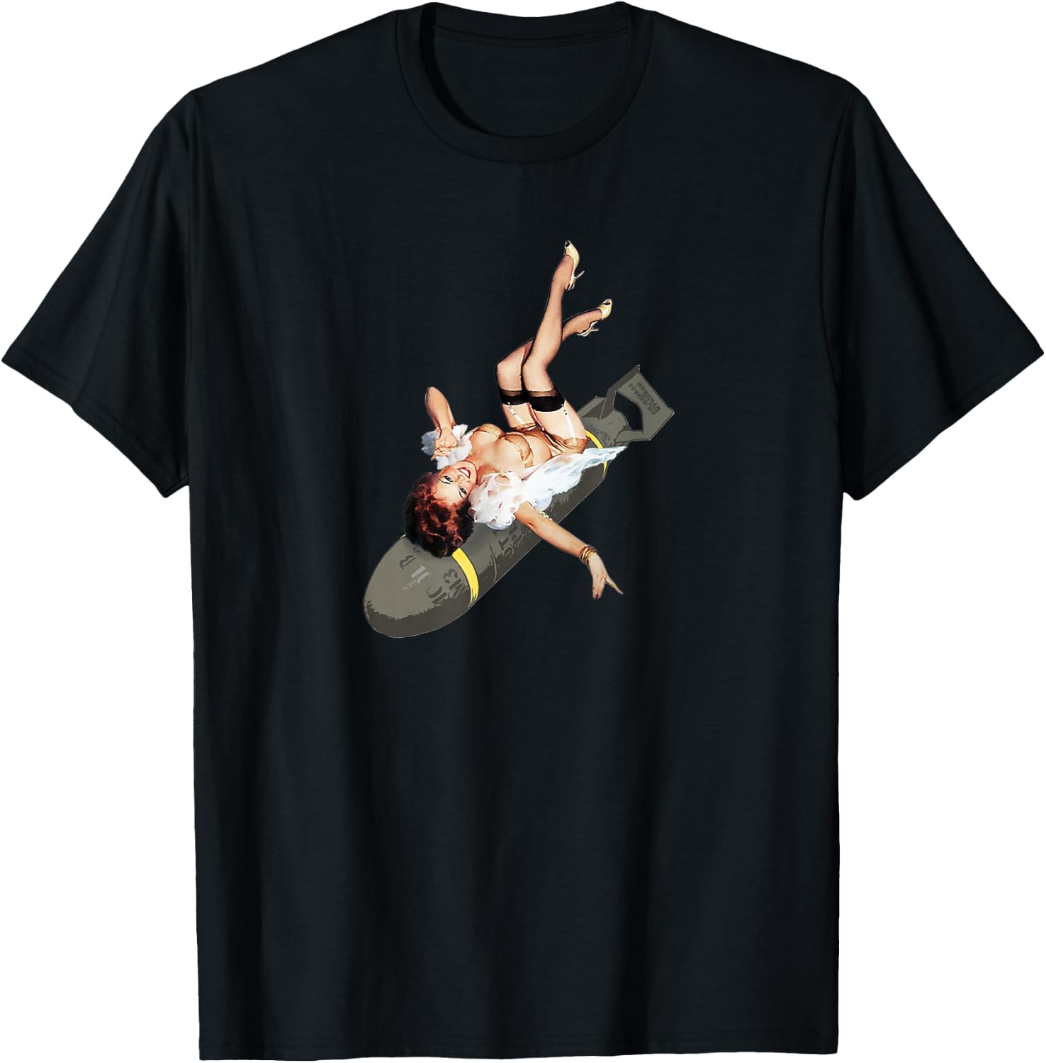 Pin Up Girl Bombs Away WWII Vintage Poster T-Shirt - T-Shirt | Black