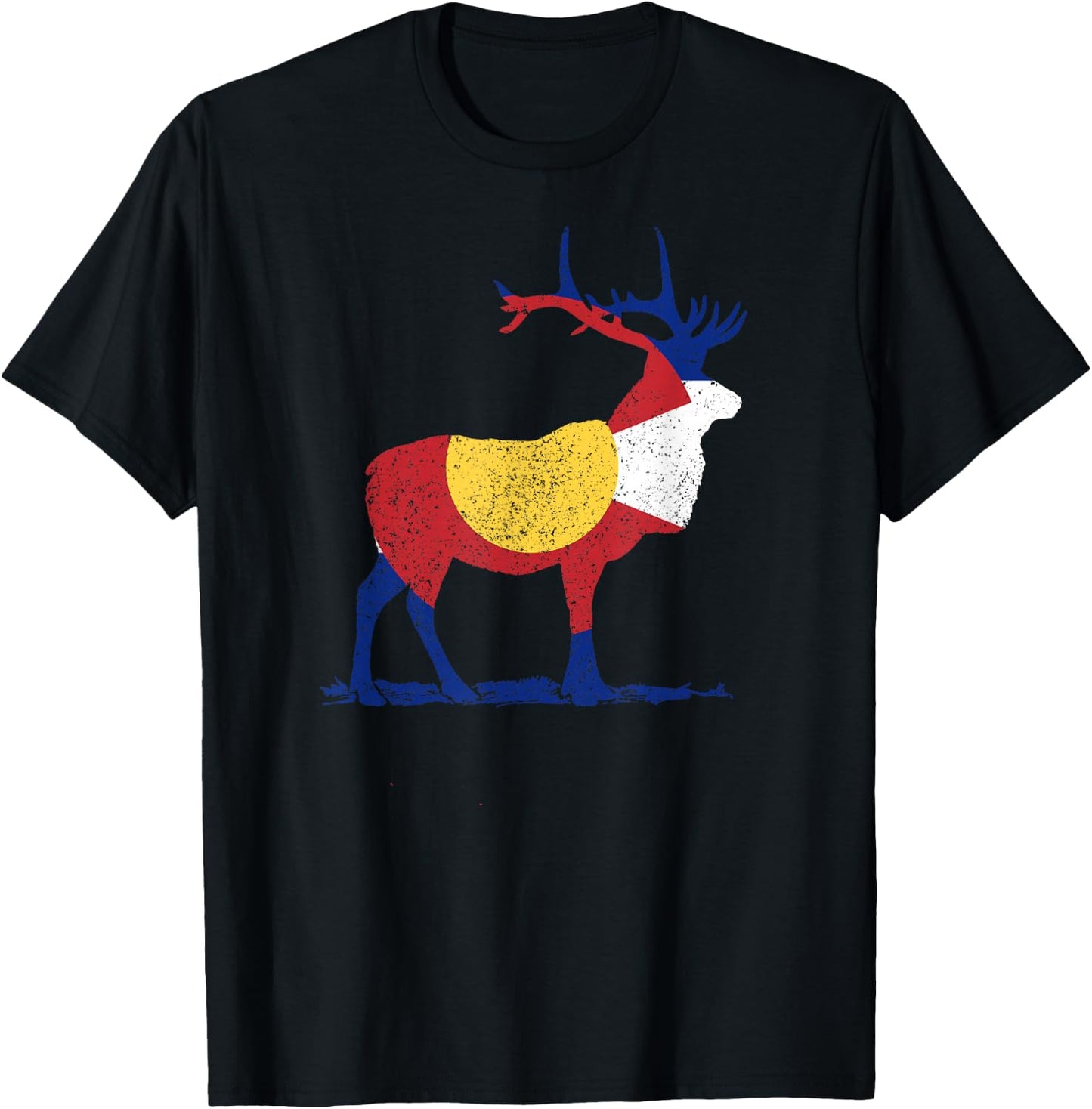 Colorado Elk Hunting CO Flag Nature Hiking Elk Hunter Gift T-Shirt - T-Shirt | Black