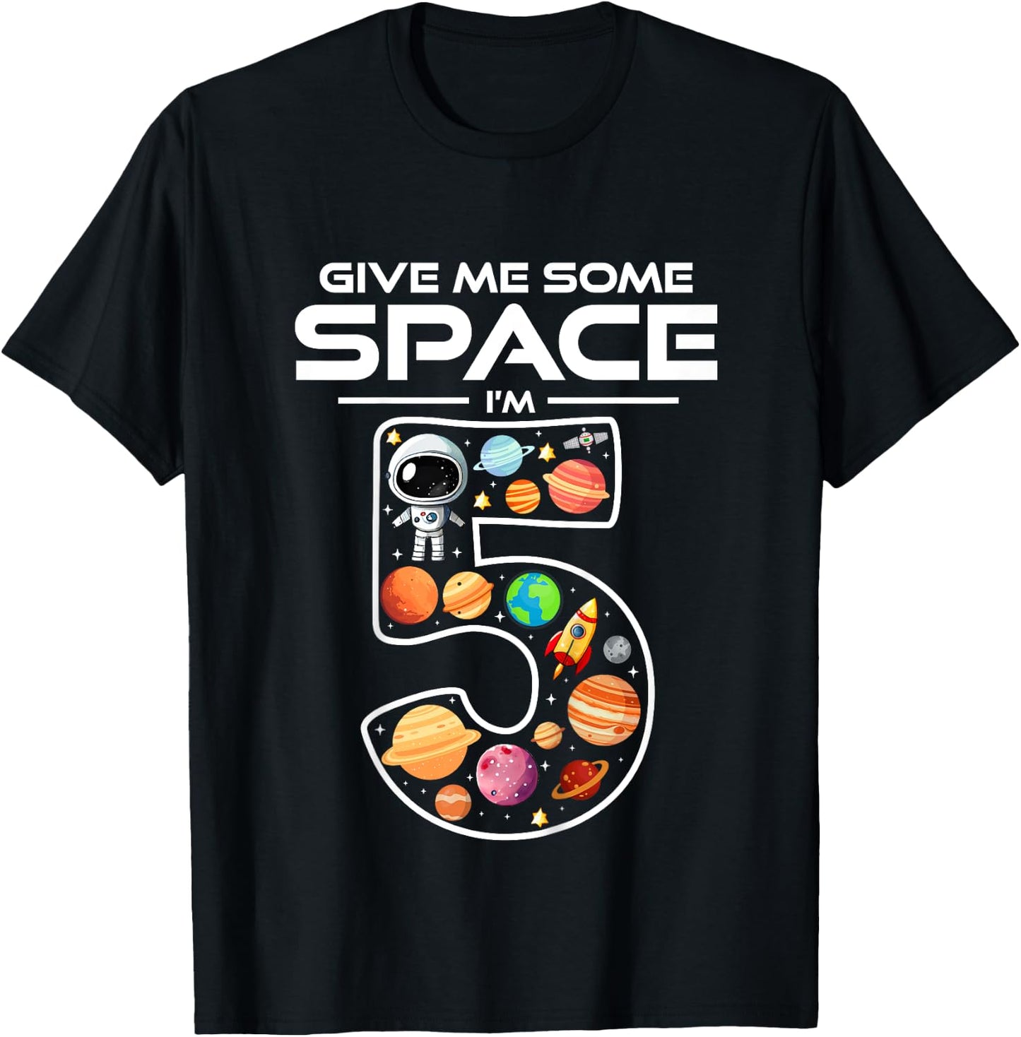 Kids 5 Year Old Boy Astronaut Space Birthday 5th Birthday Boys T-Shirt - T-Shirt | Black