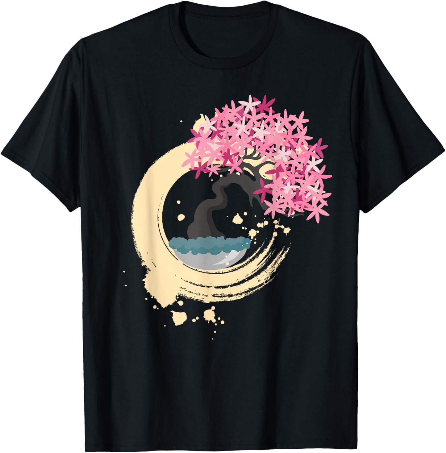 Enso Shirt Zen Circle Pink Bonsai Tree in Enso Ring T-Shirt - T-Shirt | Black