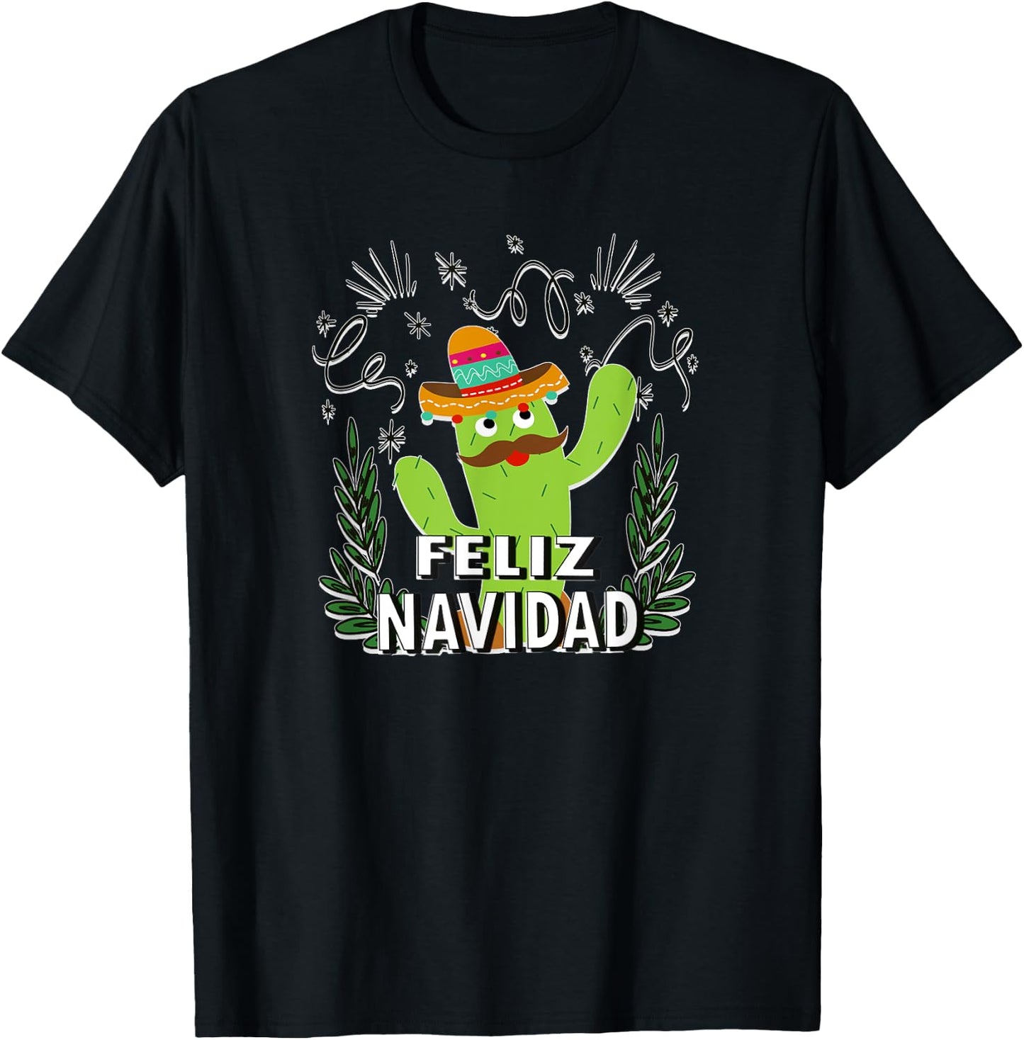 Feliz Navidad Dance Cactus Mexican Christmas Shirt T-Shirt - T-Shirt | Black