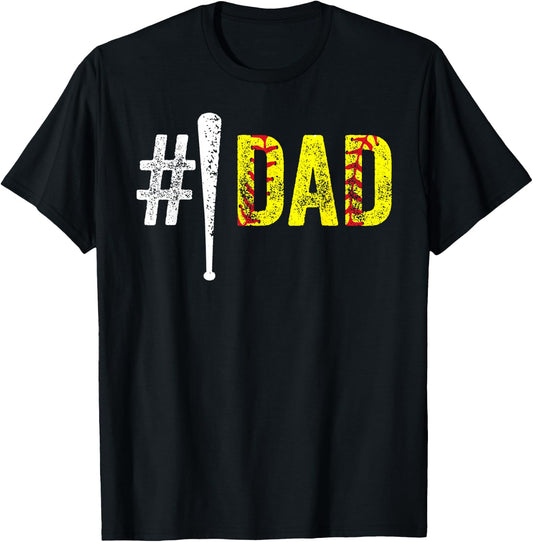 Number One Softball Dad from Daughter for Fathers Day Funny T-Shirt - T-Shirt | Black