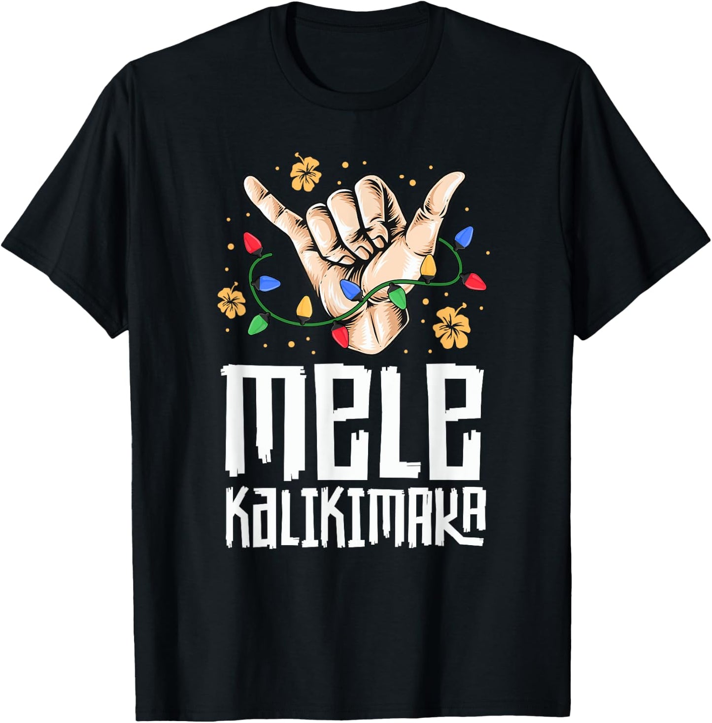 Hawaiian Christmas Shirt Men Mele Kaliki Shaka Kalikimaka T-Shirt - T-Shirt | Black
