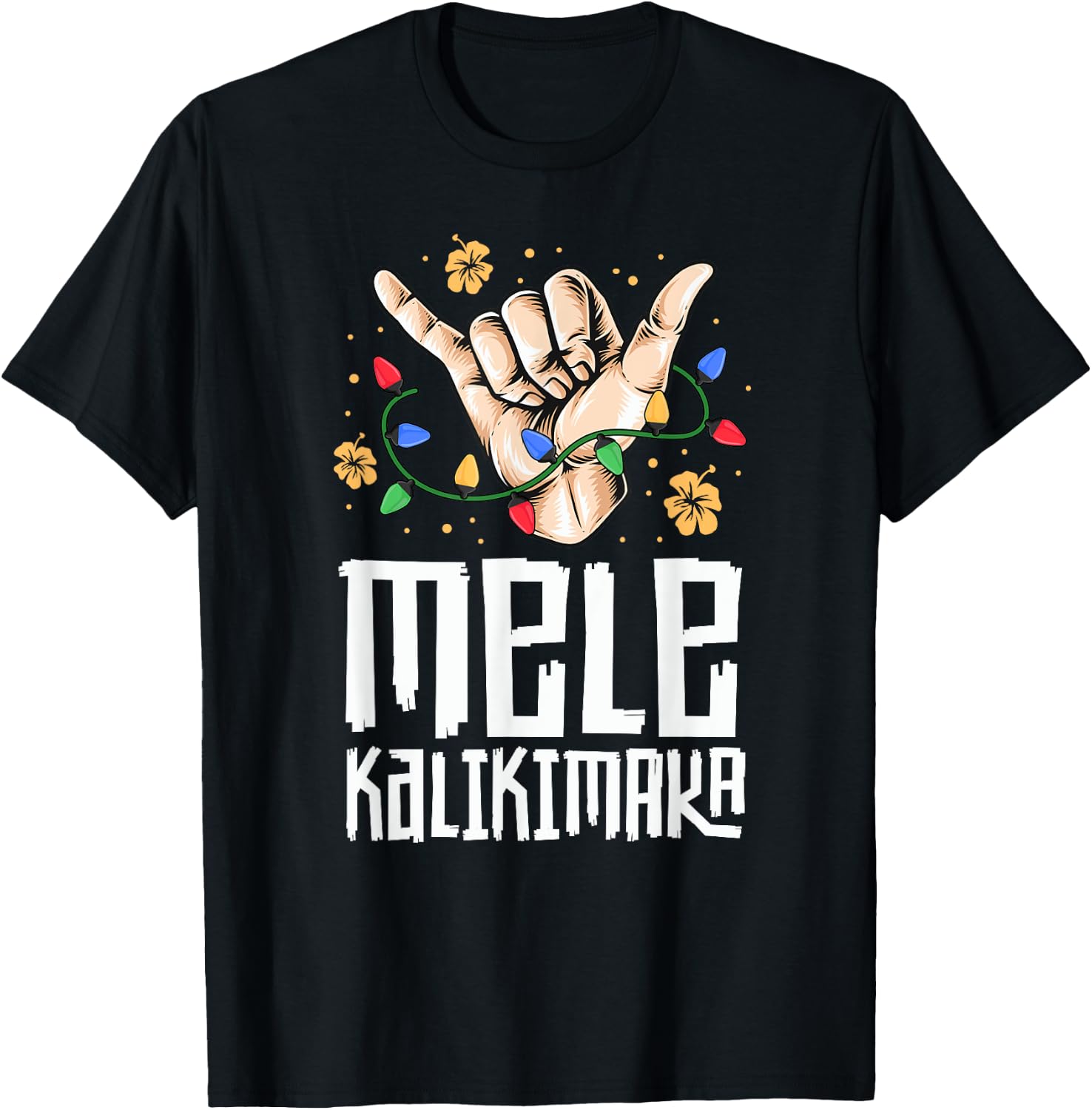 Hawaiian Christmas Shirt Men Mele Kaliki Shaka Kalikimaka T-Shirt - T-Shirt | Black
