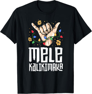 Hawaiian Christmas Shirt Men Mele Kaliki Shaka Kalikimaka T-Shirt - T-Shirt | Black