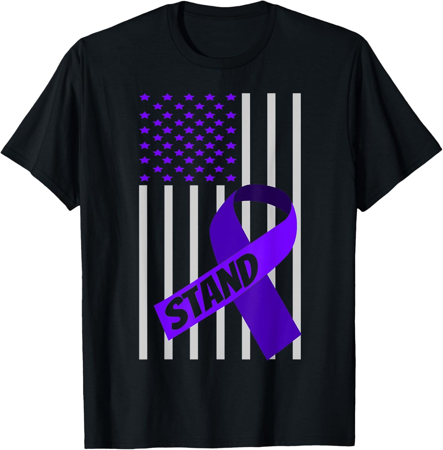 USA Flag Purple Ribbon Products Opioid Overdose Awareness Men T-Shirt - T-Shirt | Black