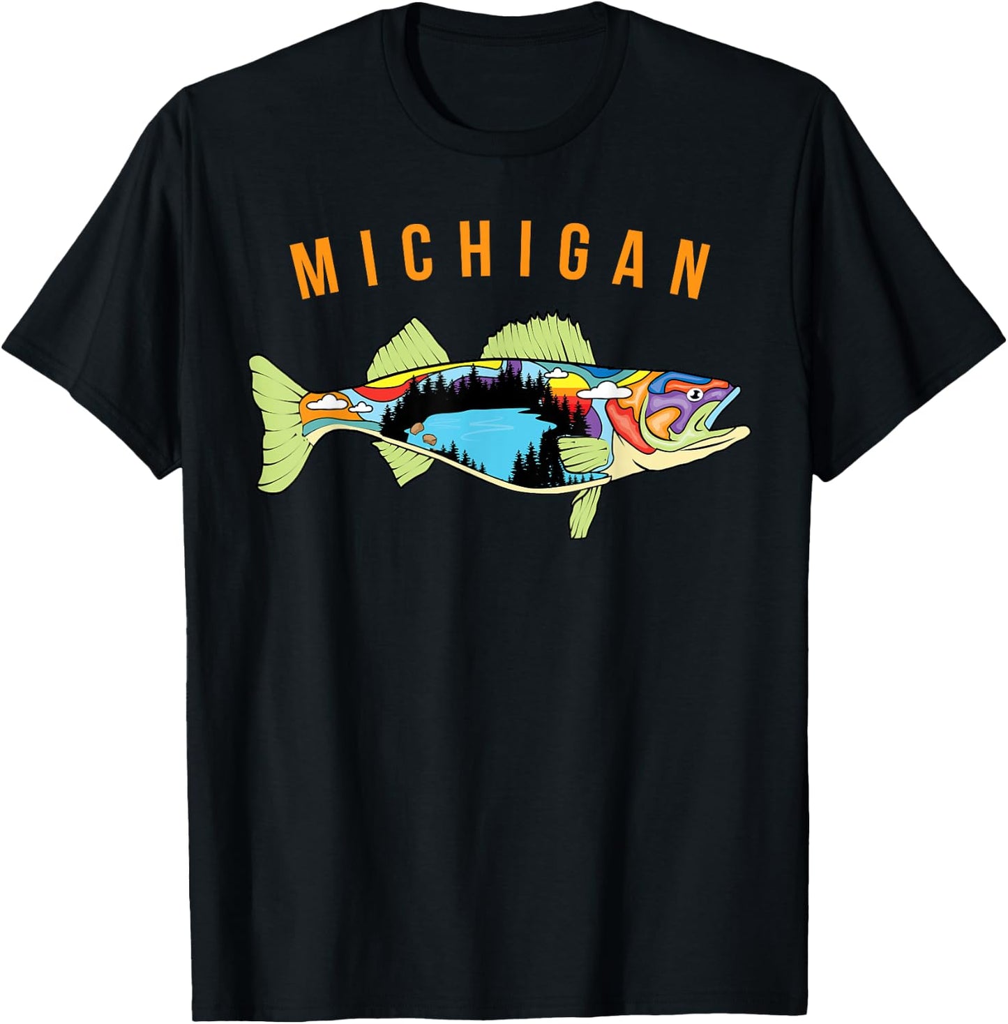 Michigan Walleye Fishing T Shirt Fisherman Walleye Fish Gift T-Shirt - T-Shirt | Black