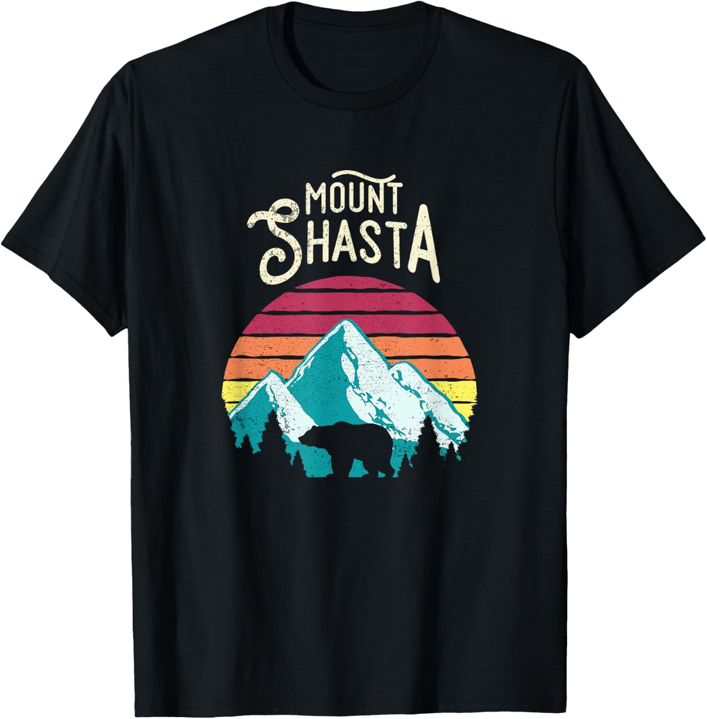 Retro Vintage Mount Shasta California Mountains Bear T-Shirt - T-Shirt | Black