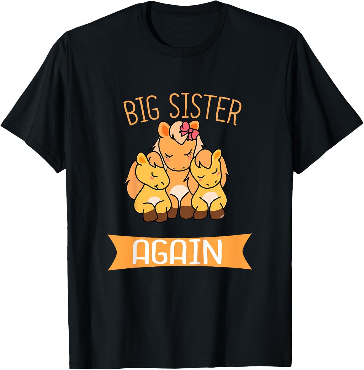 Big Sister Again Cute Horse Siblings T-Shirt - T-Shirt | Black