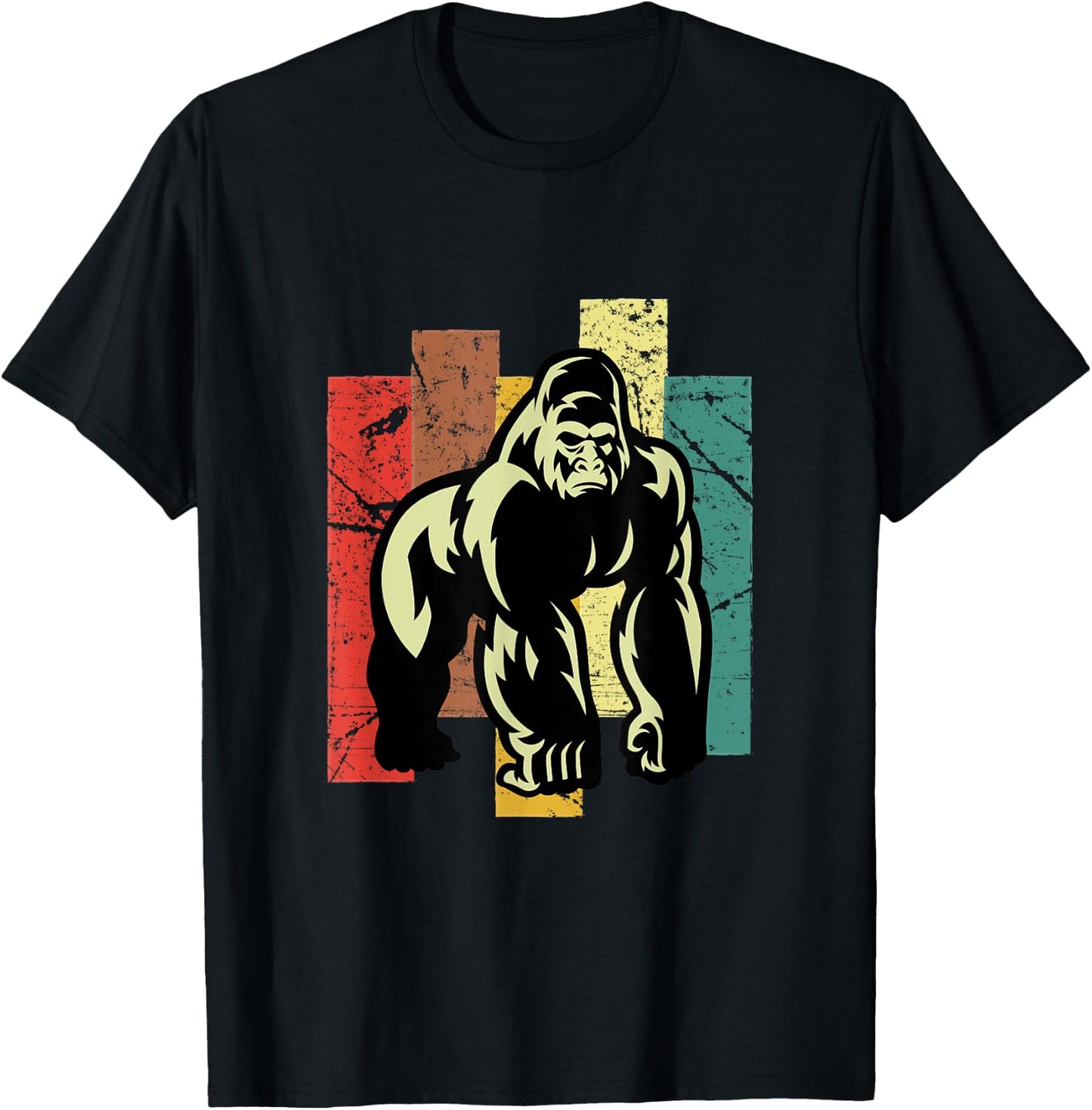 Gorilla Shirt Retro 70s Vintage Animal Lover Art T-Shirt - T-Shirt | Black