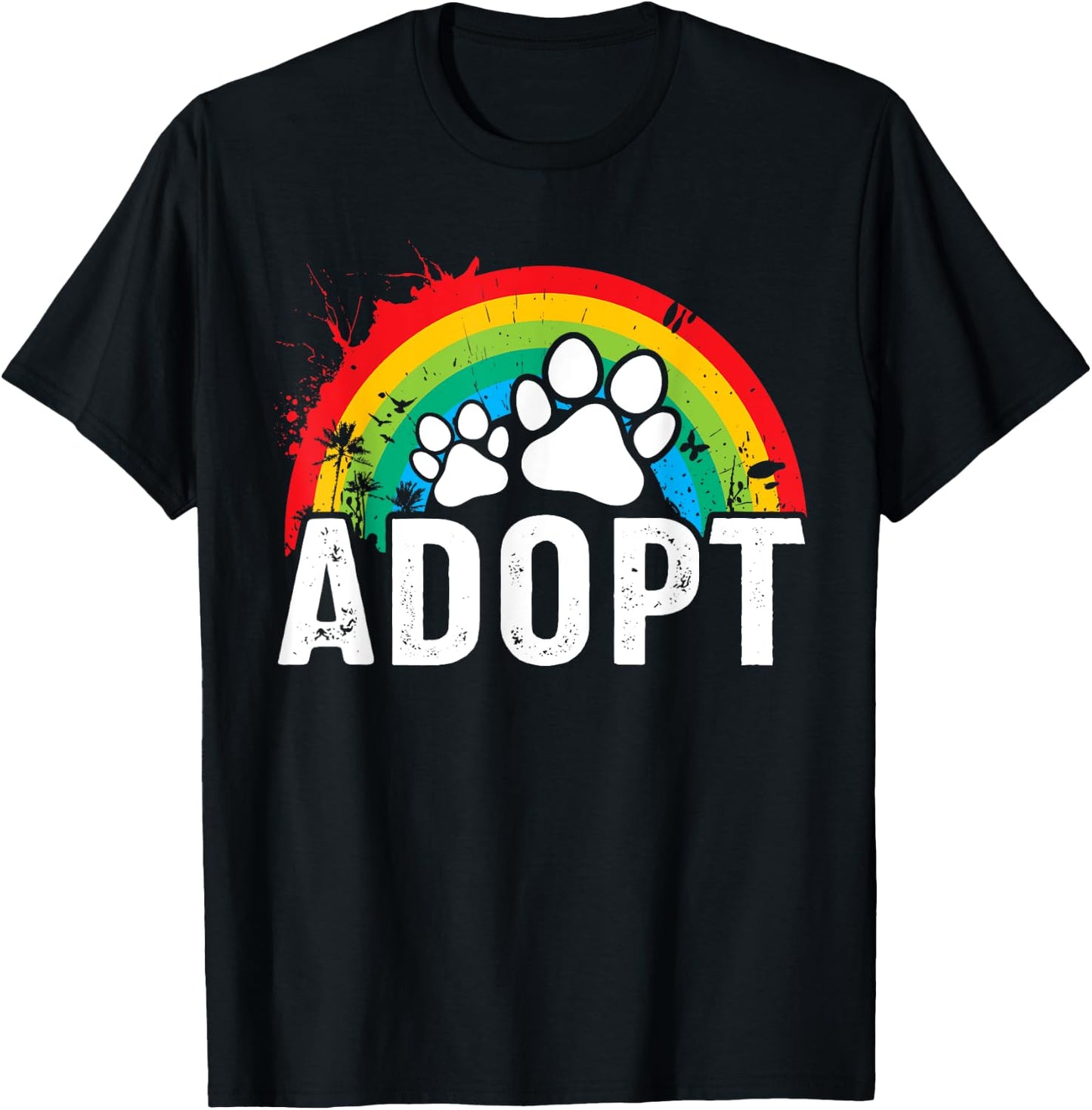 Vintage Rainbow Adopt A Dog Rescue Foster Adoption Month Women Kids T-Shirt - T-Shirt | Black