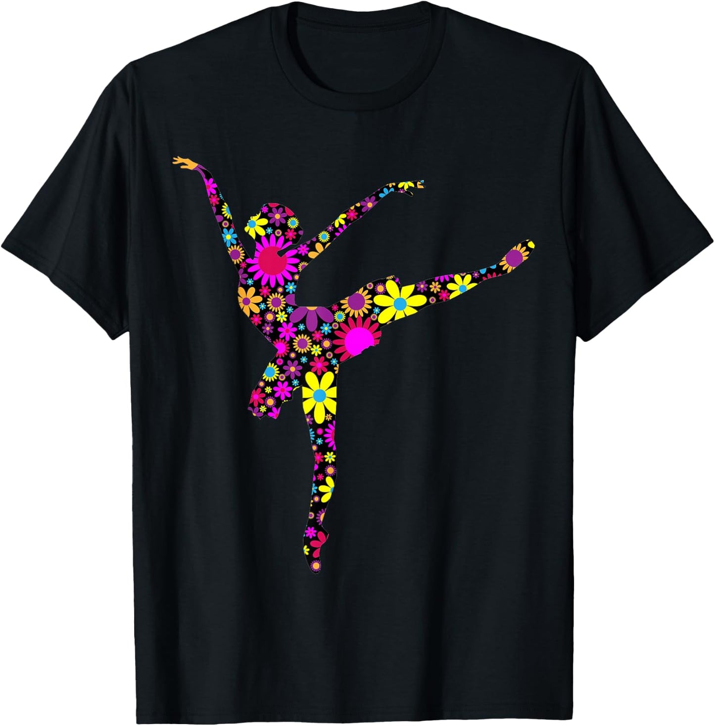 Colorful Flower Ballerina Girl | Gift Ballet T-Shirt - T-Shirt | Black
