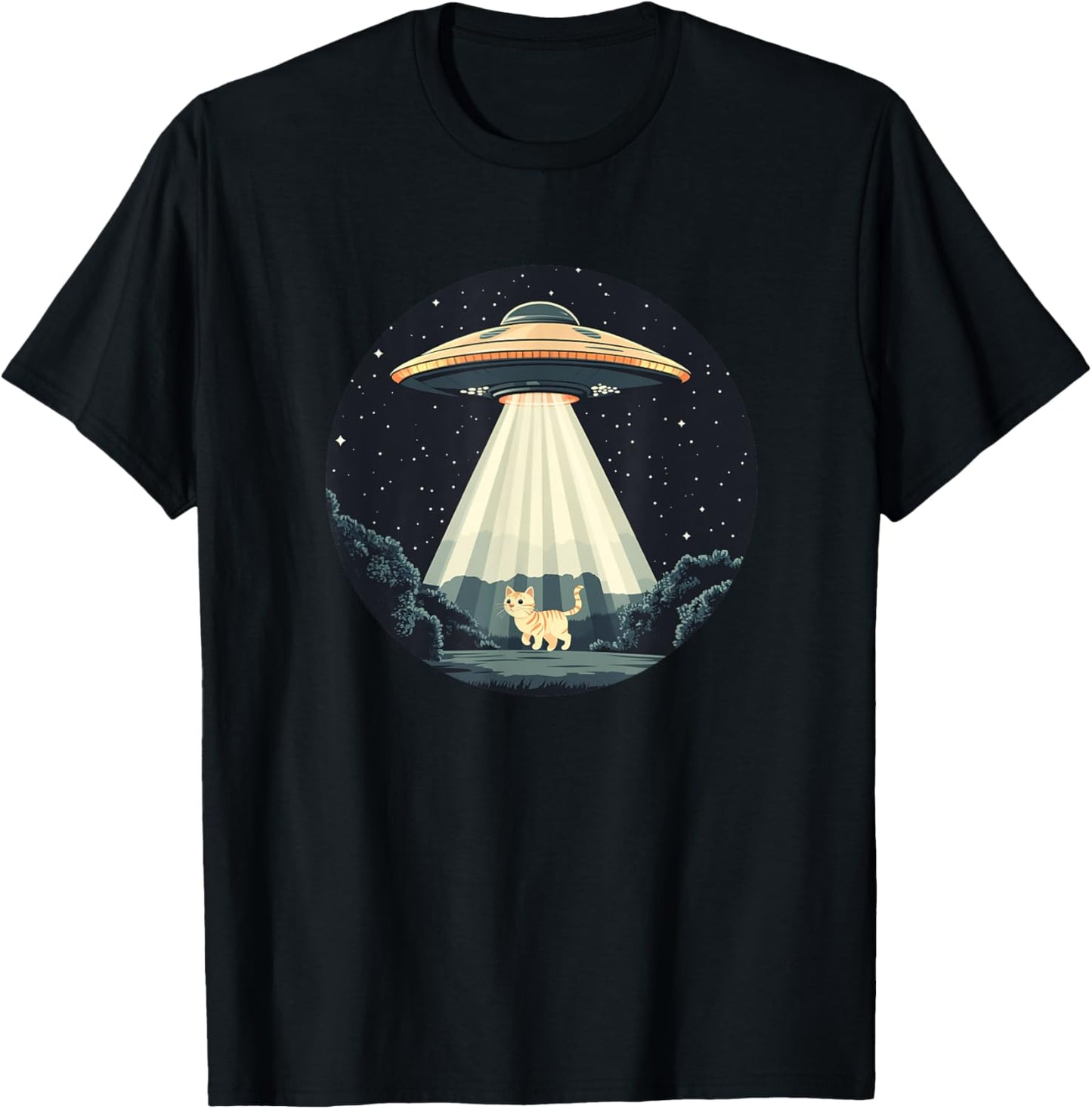 Funny UFO Beaming a Cat for Space Enthusiasts Women Kids T-Shirt - T-Shirt | Black