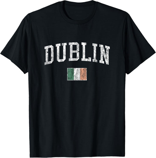 Dublin Ireland Vintage Sports Design Irish Flag T-Shirt - T-Shirt | Black