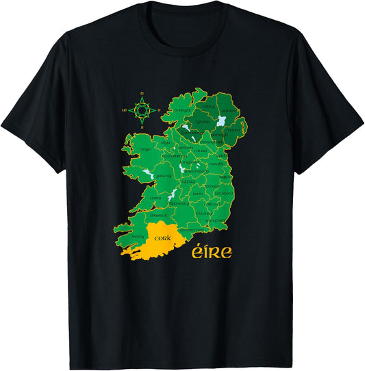 Cork Ireland Eire Irish Travel Guide County Map T-Shirt - T-Shirt | Black