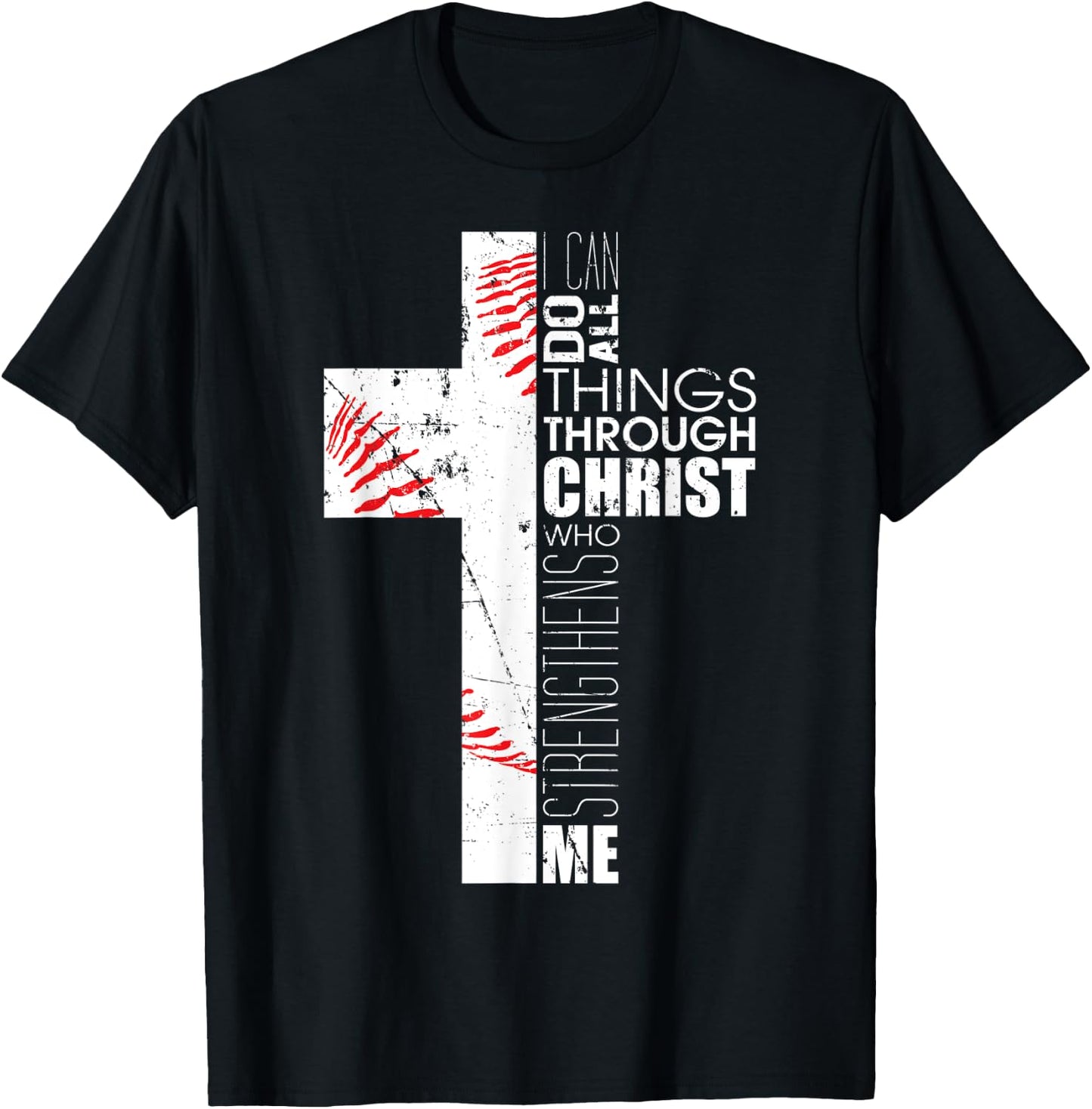 Philippians 4:13 Baseball Cross Gifts Christian Bible Verse T-Shirt - T-Shirt | Black
