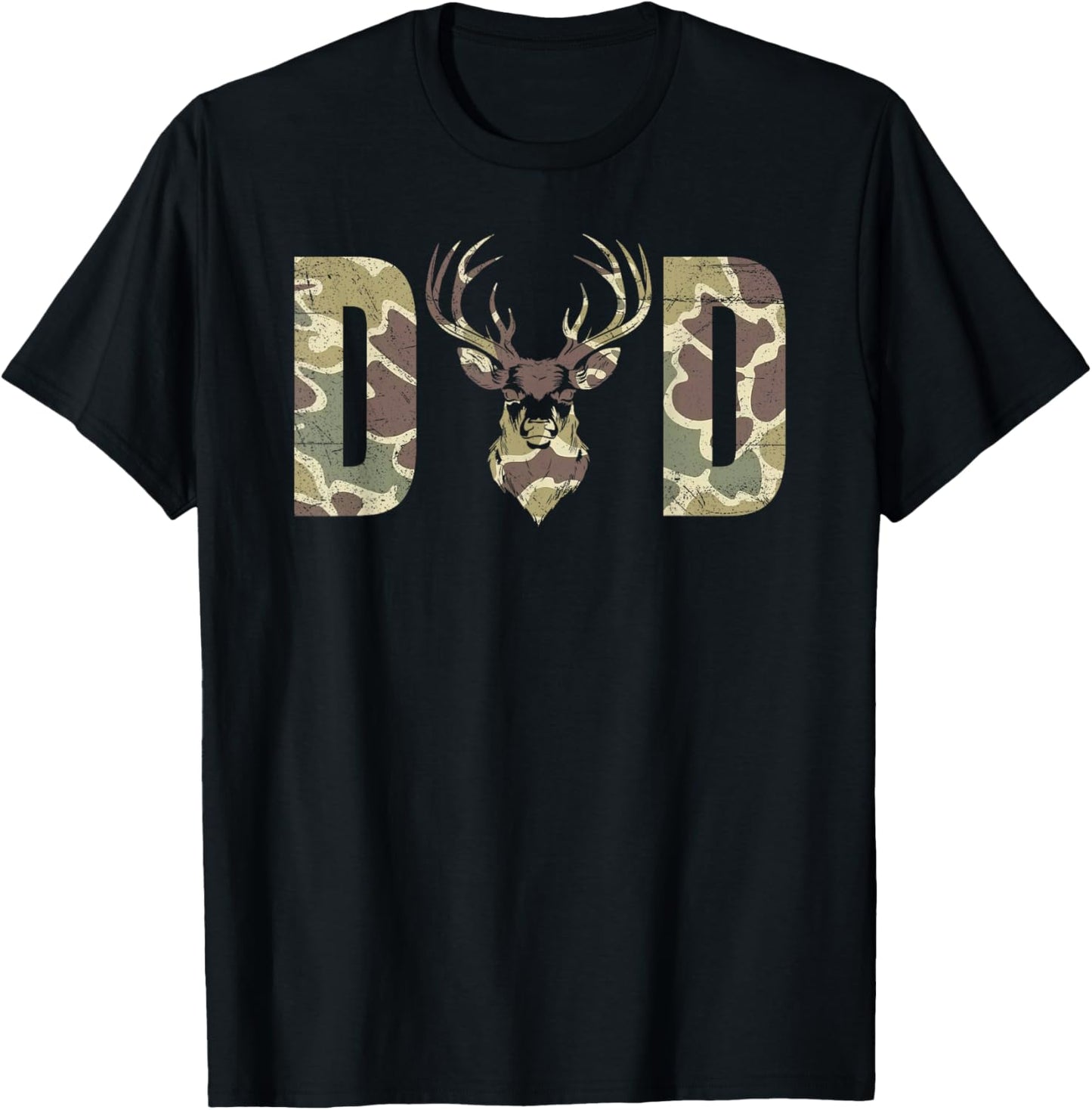 Old School Camo Dad Hunting, Camouflage Deer Father's Day T-Shirt - T-Shirt | Black