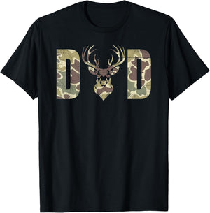 Old School Camo Dad Hunting, Camouflage Deer Father's Day T-Shirt - T-Shirt | Black