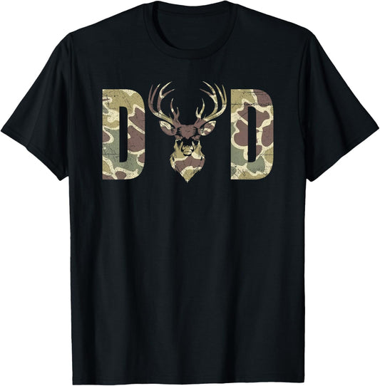 Old School Camo Dad Hunting, Camouflage Deer Father's Day T-Shirt - T-Shirt | Black