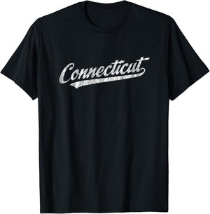 Connecticut CT Vintage Sports Script Retro T-Shirt - T-Shirt | Black