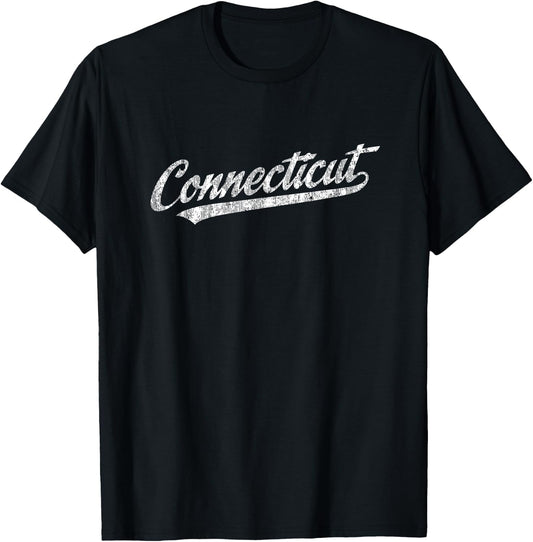Connecticut CT Vintage Sports Script Retro T-Shirt - T-Shirt | Black