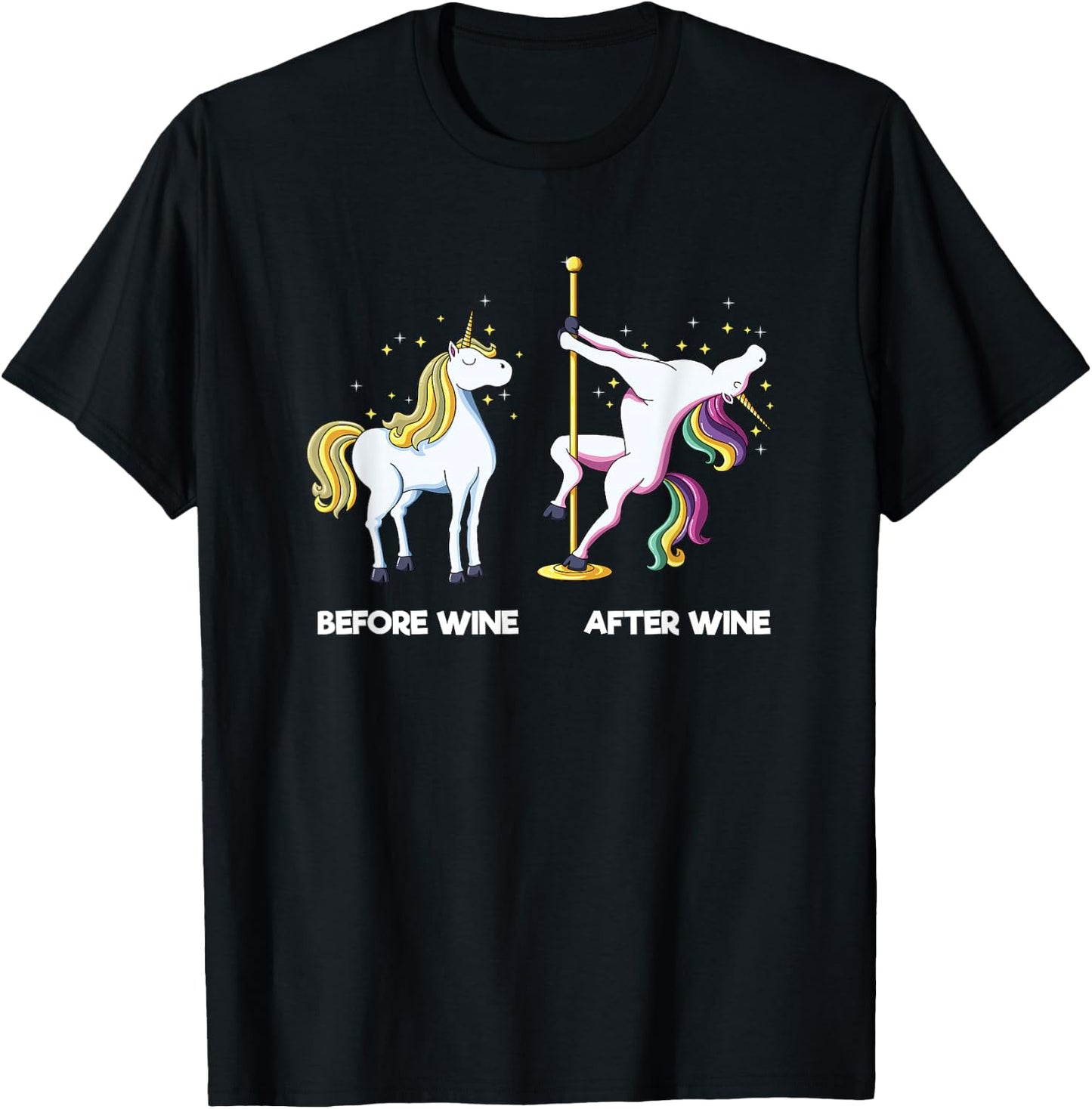 Funny Unicorn Before Wine After Wine design Dancing Pole T-Shirt - T-Shirt | Black