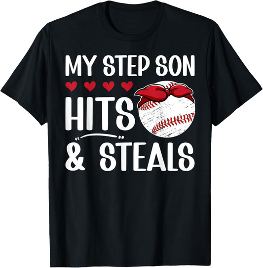 My Step Son Baseball Step-Mom Of A Baseball Player Stepmom T-Shirt - T-Shirt | Black