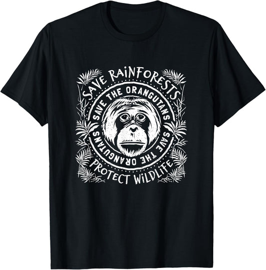 Save The Orangutan - Protect Rainforest Wildlife T-Shirt - T-Shirt | Black