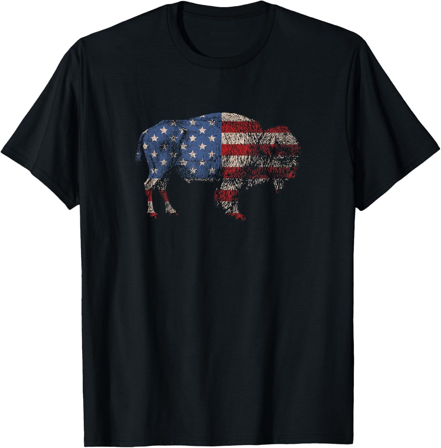 Vintage Retro Bison American Flag Buffalo Simple T-Shirt - T-Shirt | Black