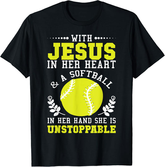 Christian Softball Religious Baseball Gift T-Shirt - T-Shirt | Black