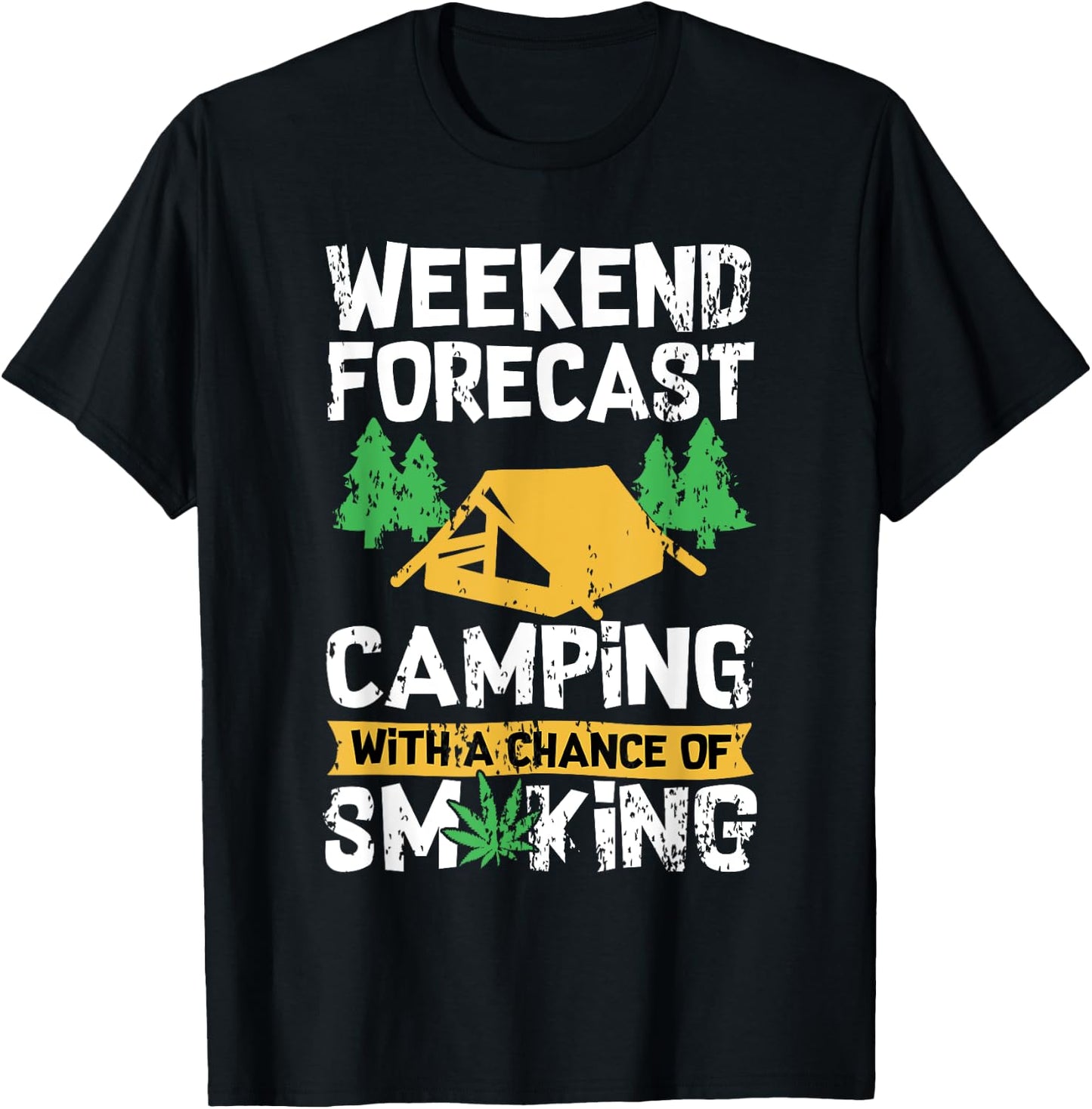 Distressed Weed Gift | Stoner Marijuana Happy Camper T-Shirt - T-Shirt | Black