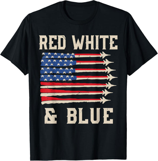 Red White & Blue 4th July Fighter Jet Boy Toddler Patriotic T-Shirt - T-Shirt | Black
