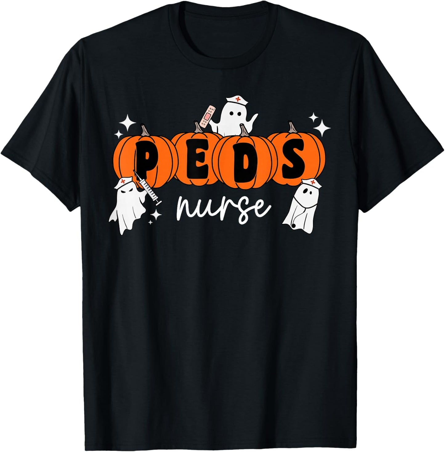 Peds Nurse Crew Ghost Pumpkin Pediatric Nurse Halloween T-Shirt - T-Shirt | Black