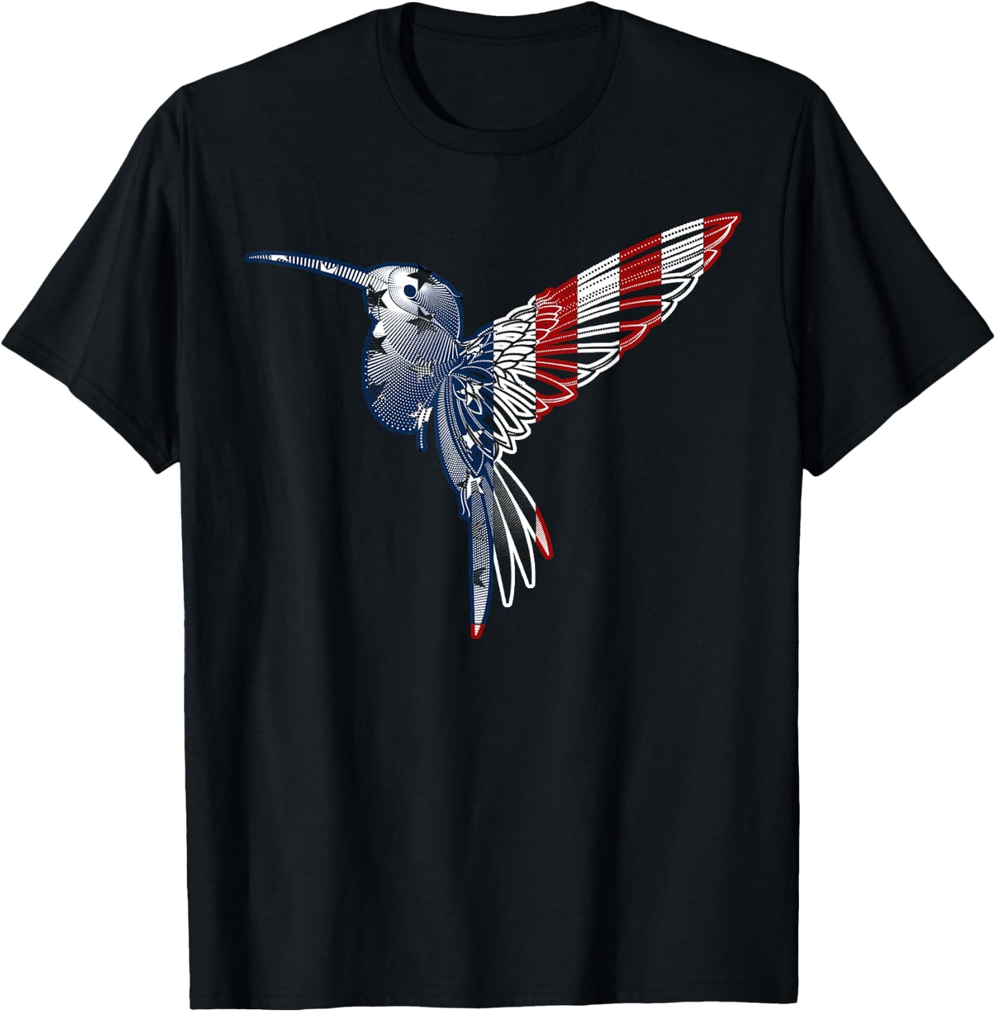USA American Flag Dot Art Cute Bird Hummingbird 4th of July T-Shirt - T-Shirt | Black