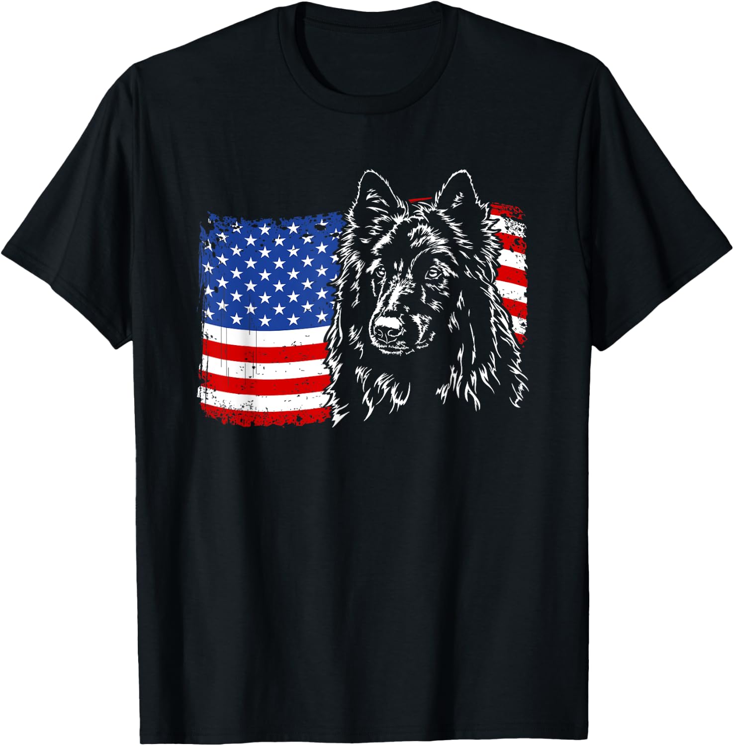 Proud Belgian Sheepdog American Flag patriotic dog gift Women Kids Men T-Shirt - T-Shirt | Black