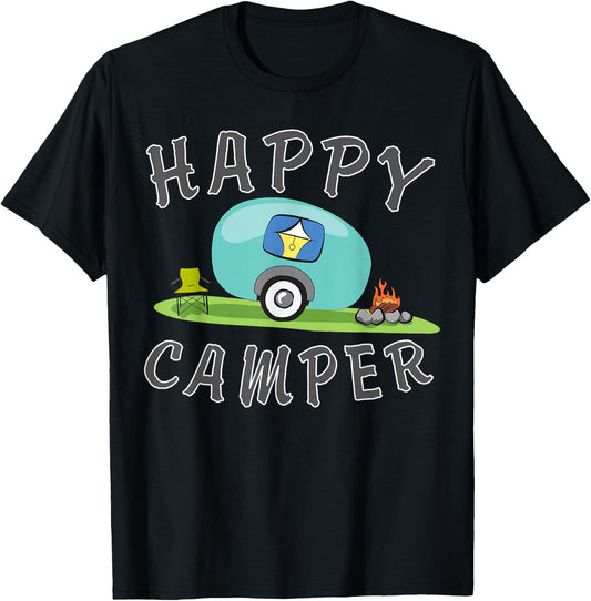 Camping - Happy Camping Trailer Camper T-Shirt - T-Shirt | Black