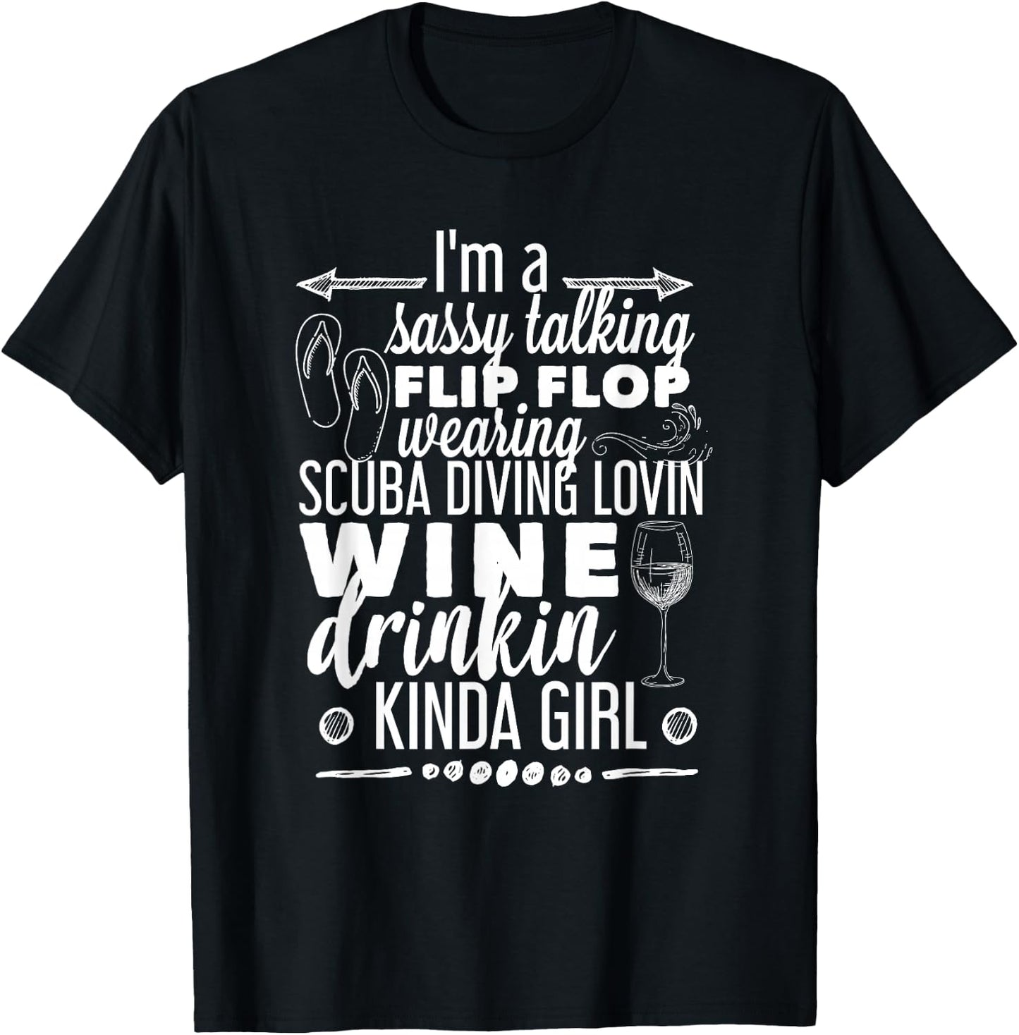 Sassy Talking Scuba Diving & Wine Drinking Girl T Shirt T-Shirt - T-Shirt | Black