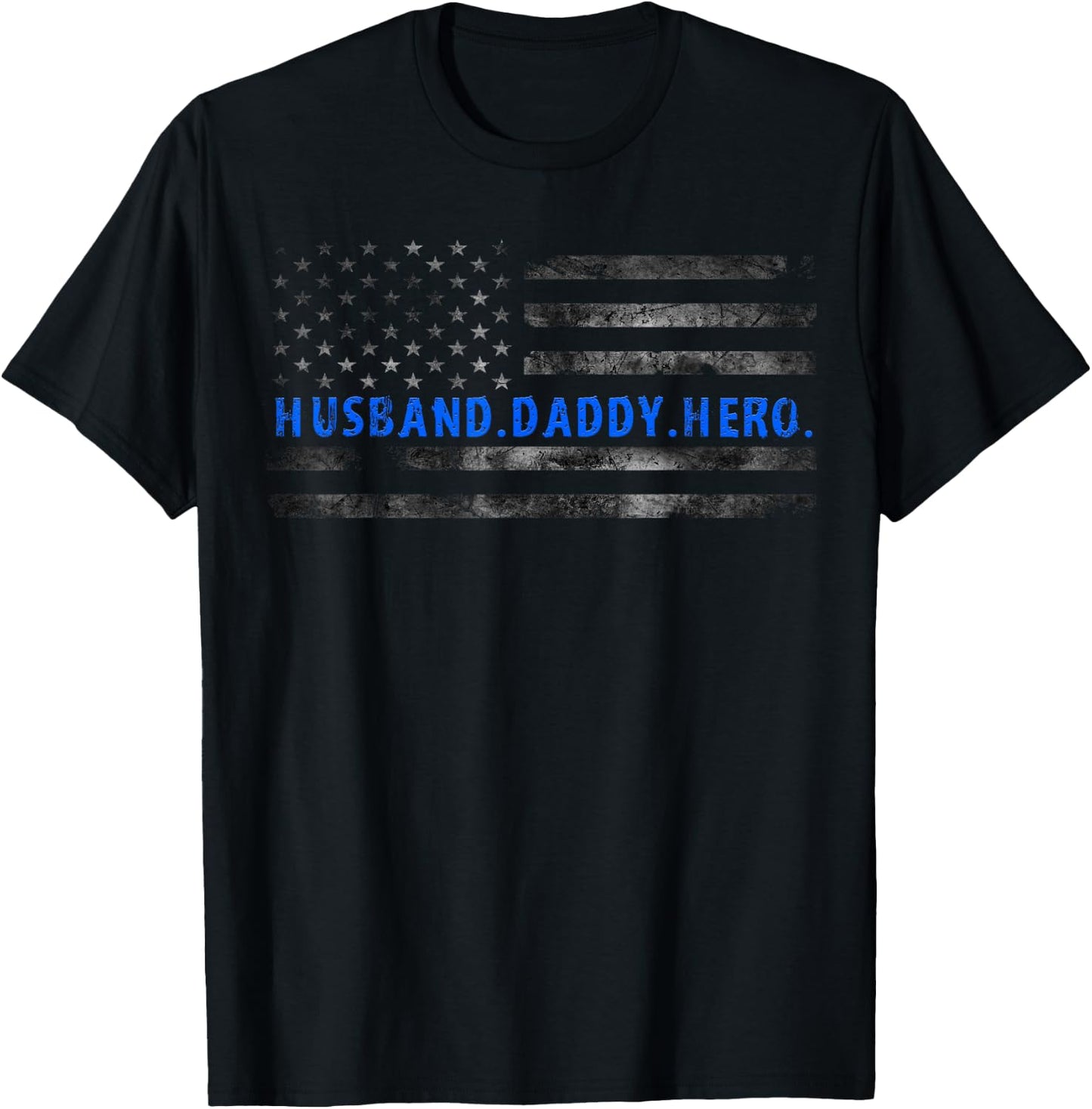 Thin Blue Line USA Flag Police Husband Daddy Hero Men T-Shirt - T-Shirt | Black