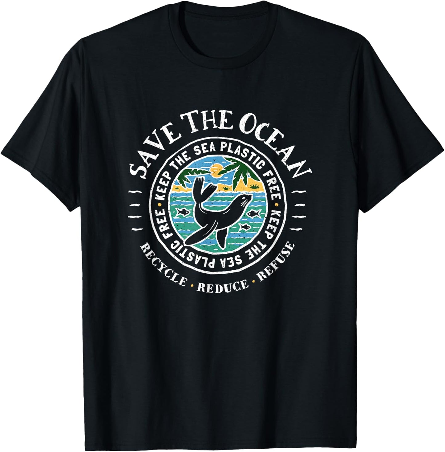Keep the Sea Plastic Free Seal - Save The Ocean T-Shirt - T-Shirt | Black