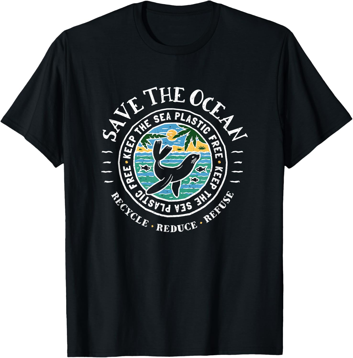 Keep the Sea Plastic Free Seal - Save The Ocean T-Shirt - T-Shirt | Black