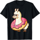 Cute And Funny Llama In A Donut Hole T-Shirt - T-Shirt | Black