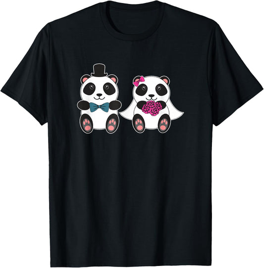 Wedding Panda Bear Bride Groom Married Honeymoon Matching T-Shirt - T-Shirt | Black
