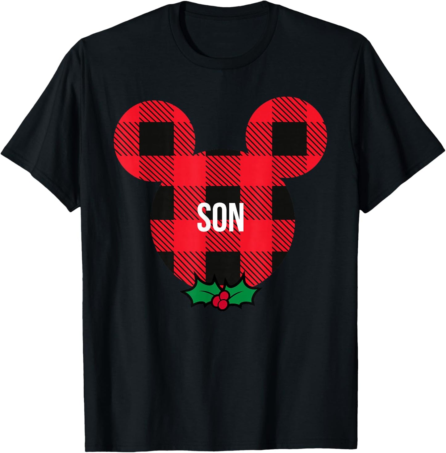 Disney Mickey Mouse Family Matching Holiday Plaid Son T-Shirt - T-Shirt | Black